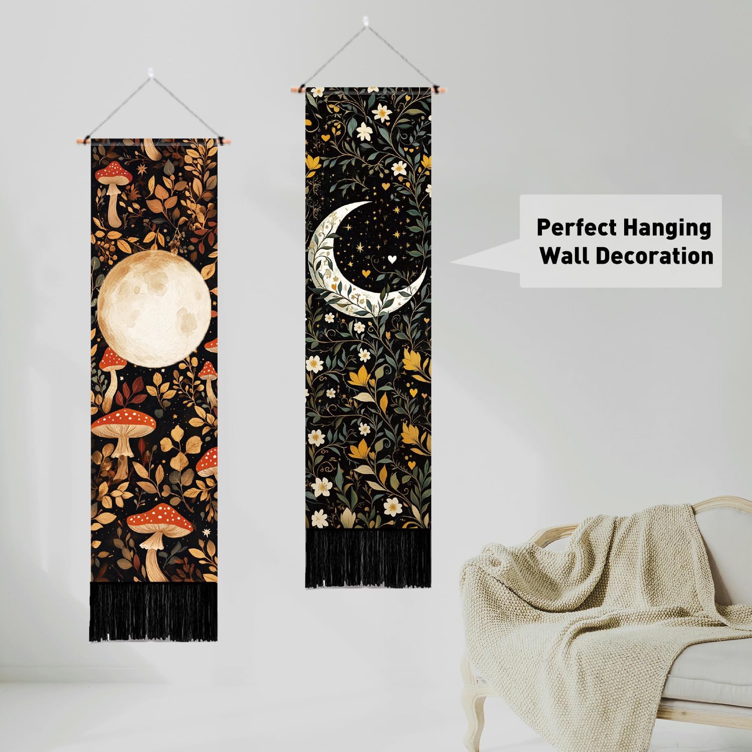 PLIGREAT 2 Pack Floral Wall Tapestries with Tassels