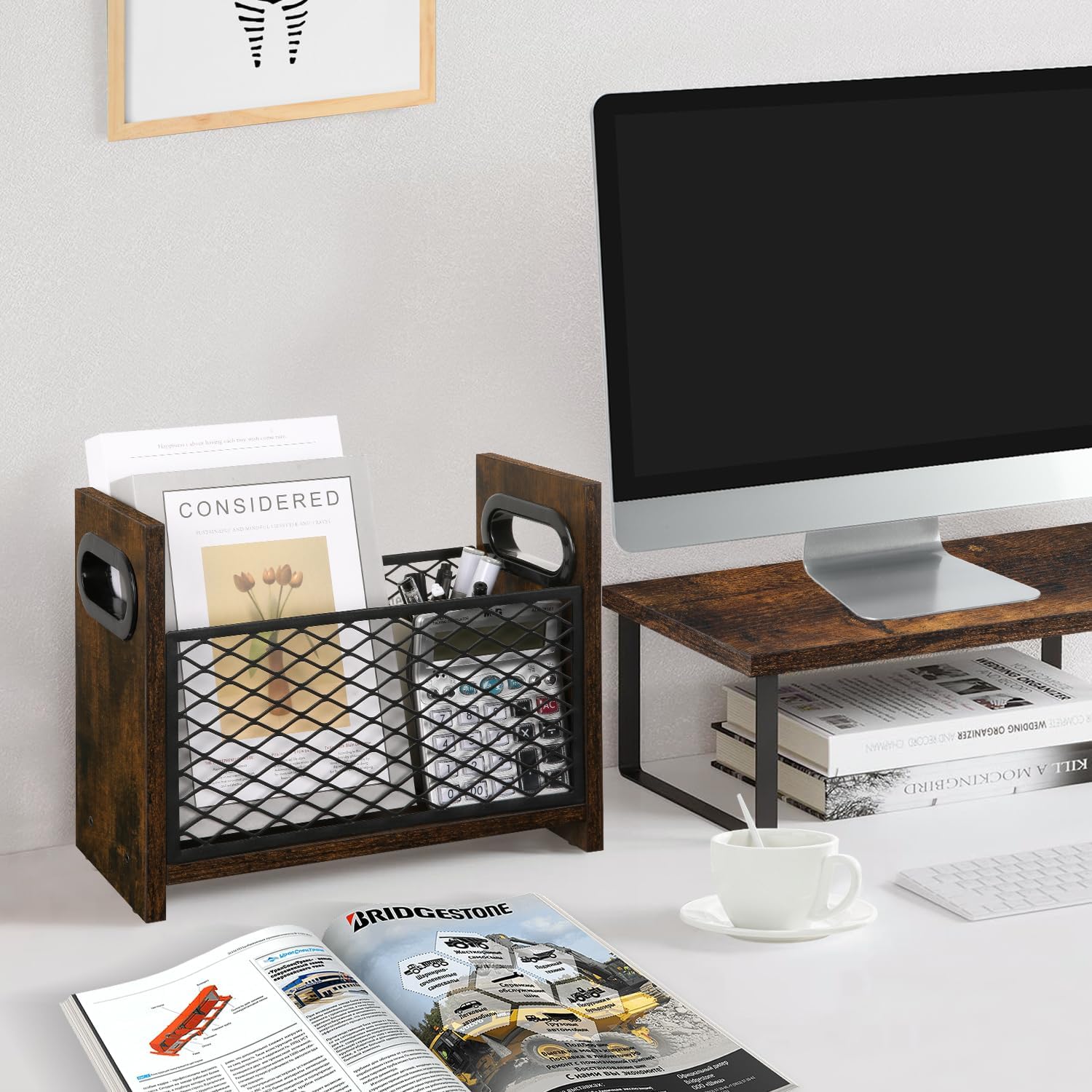 Yinmit Magazine Holder Small Desktop Magazine Rack