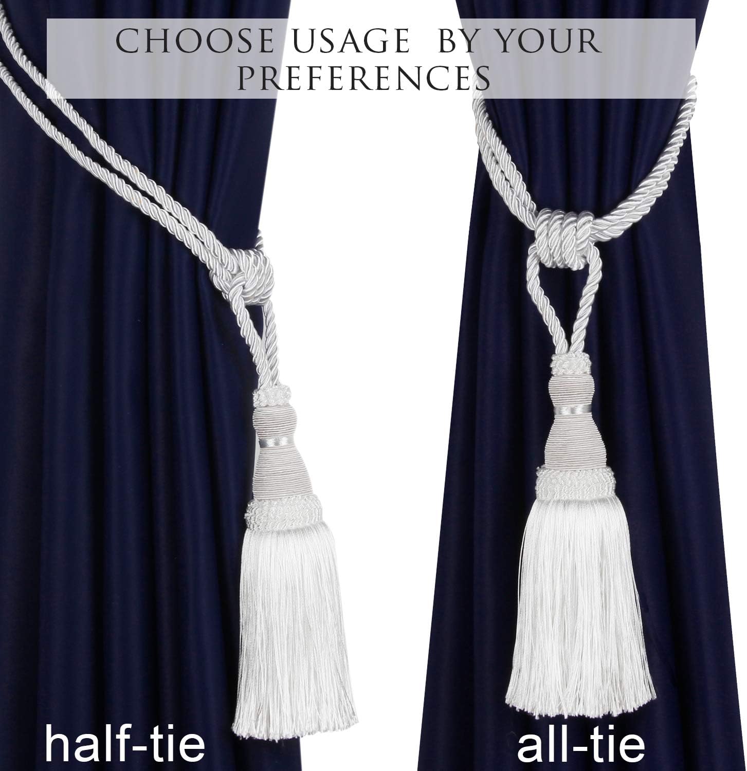 BEL AVENIR 2 Pack Shiny Polyester Curtain Tiebacks