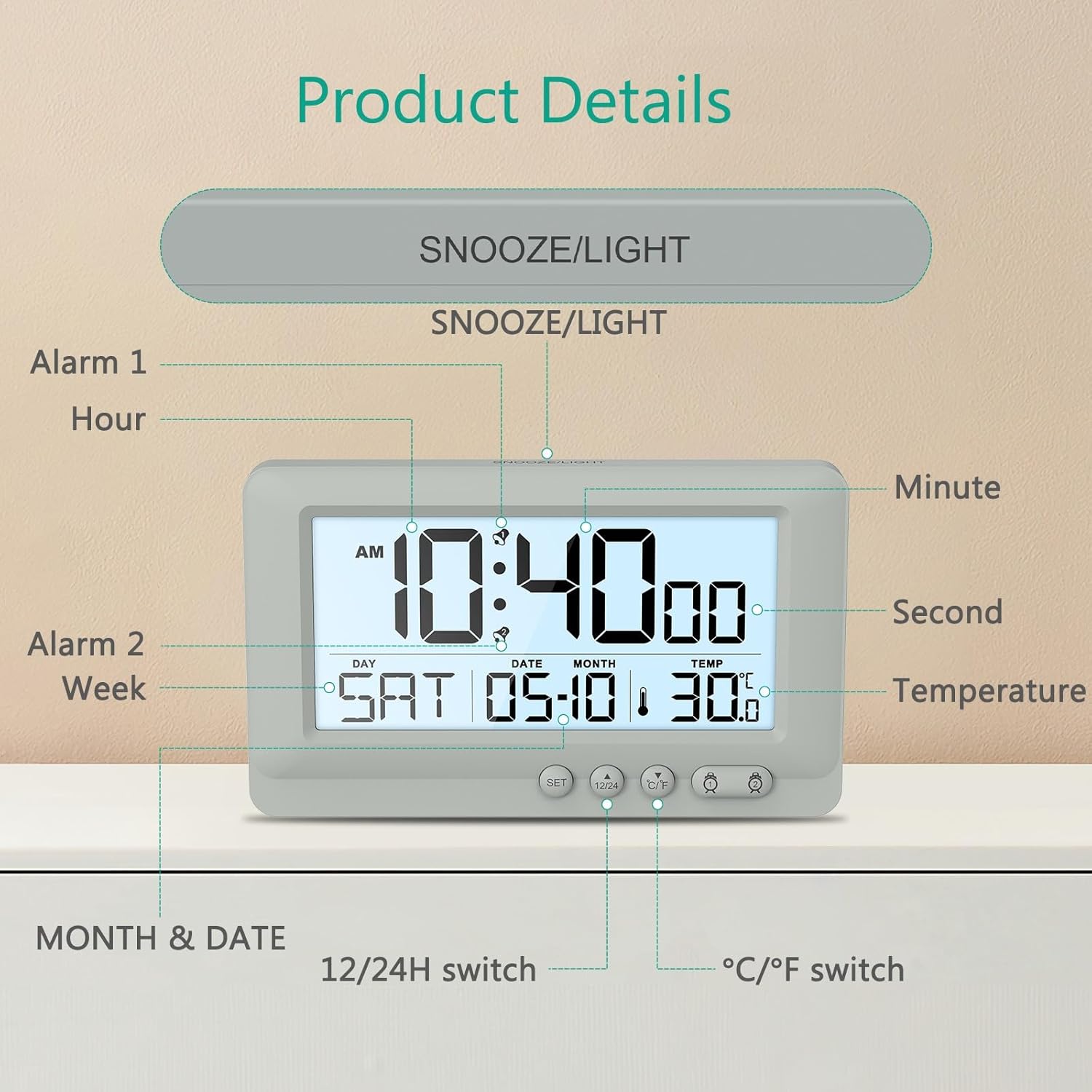 ORIA Digital Alarm Clock with Backlight and Dual Alarms
