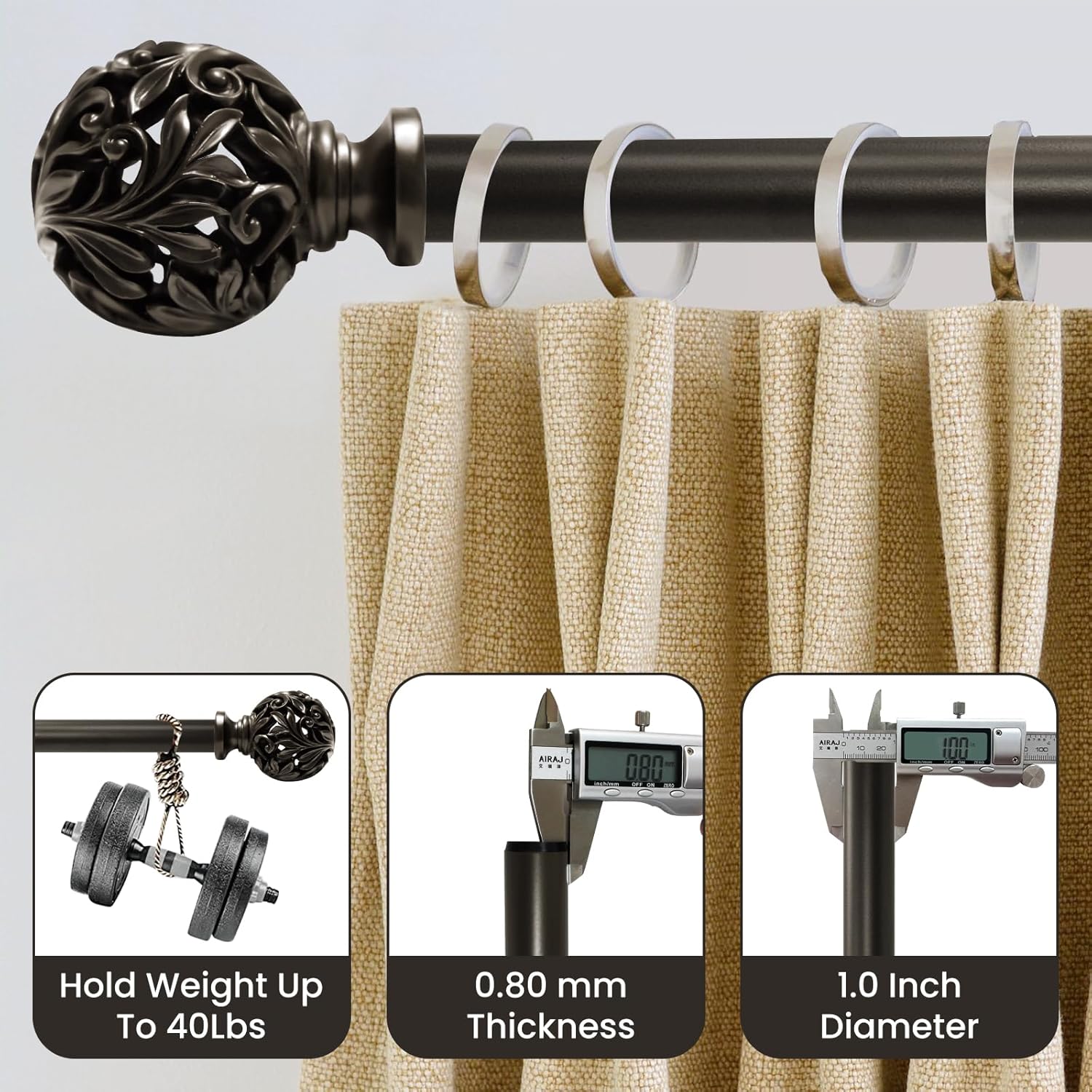 Bronze Curtain Rods 18-45 Inches with Decorative Finials