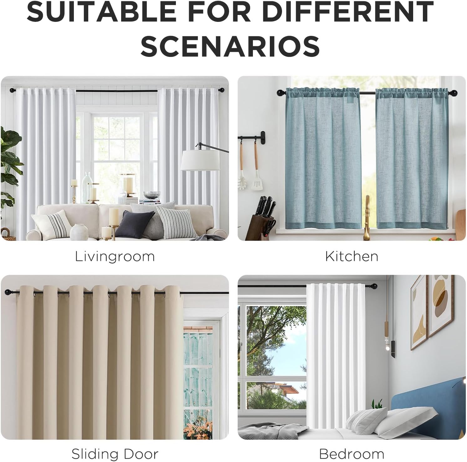 Joydeco Black Curtain Rods 32-144 Inches Adjustable Single Rods