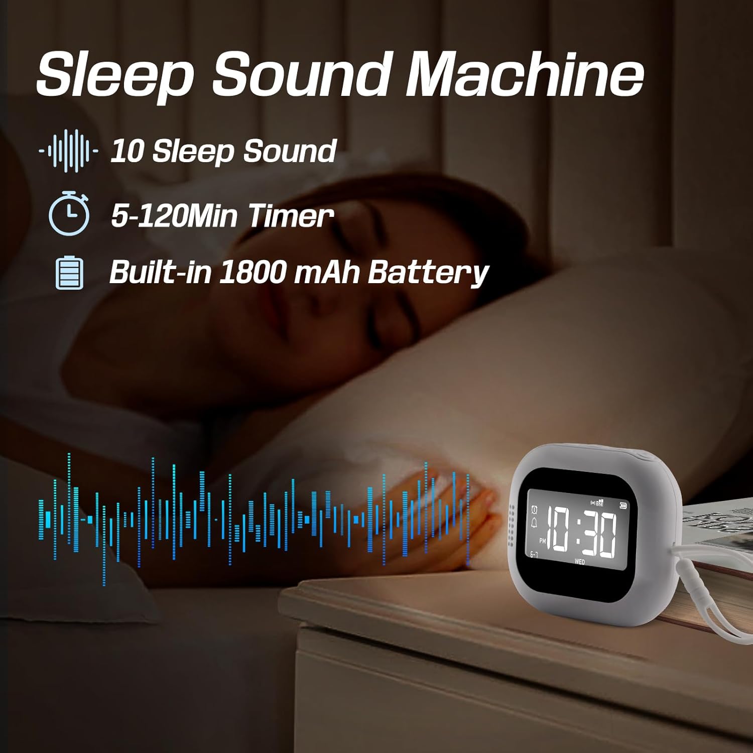 Vibrating Alarm Clock with White Noise and Sleep Sounds