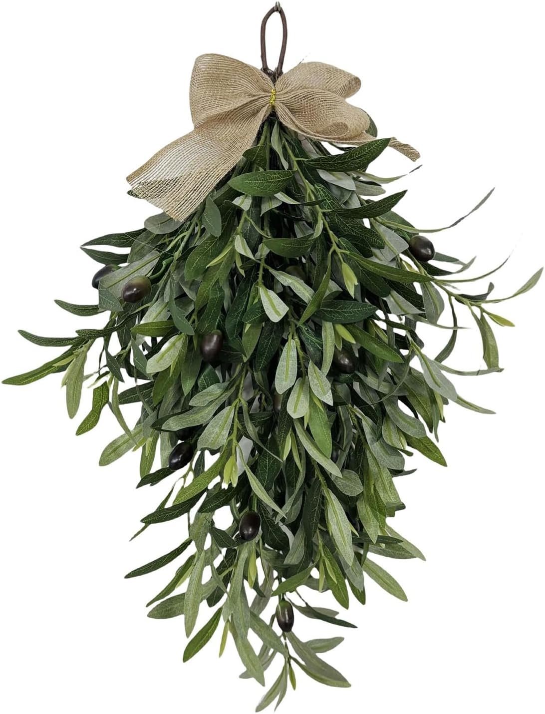 24 Inch Artificial Teardrop Olive Wreath with Bow