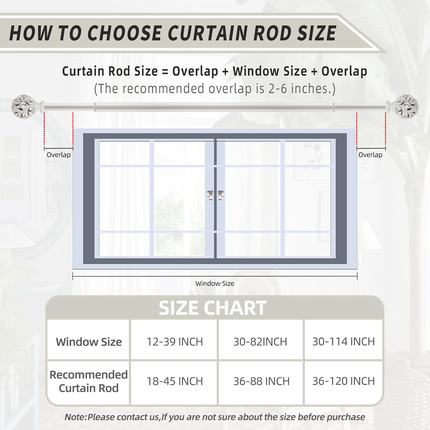 Weathered White Adjustable Curtain Rods 36-88 Inch
