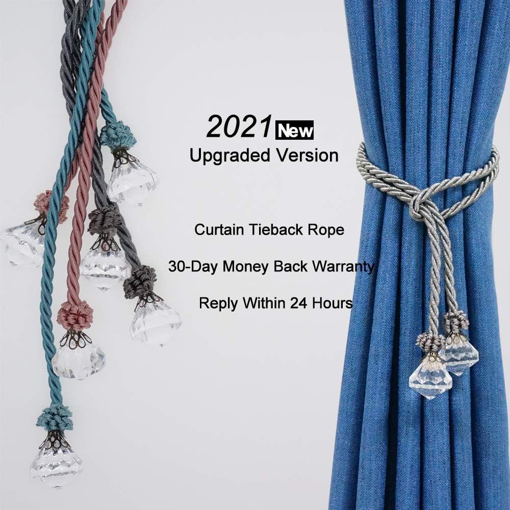Curtain Tiebacks Rope with Crystal 2pcs Handmade Holdbacks for Window Sheer Drapes