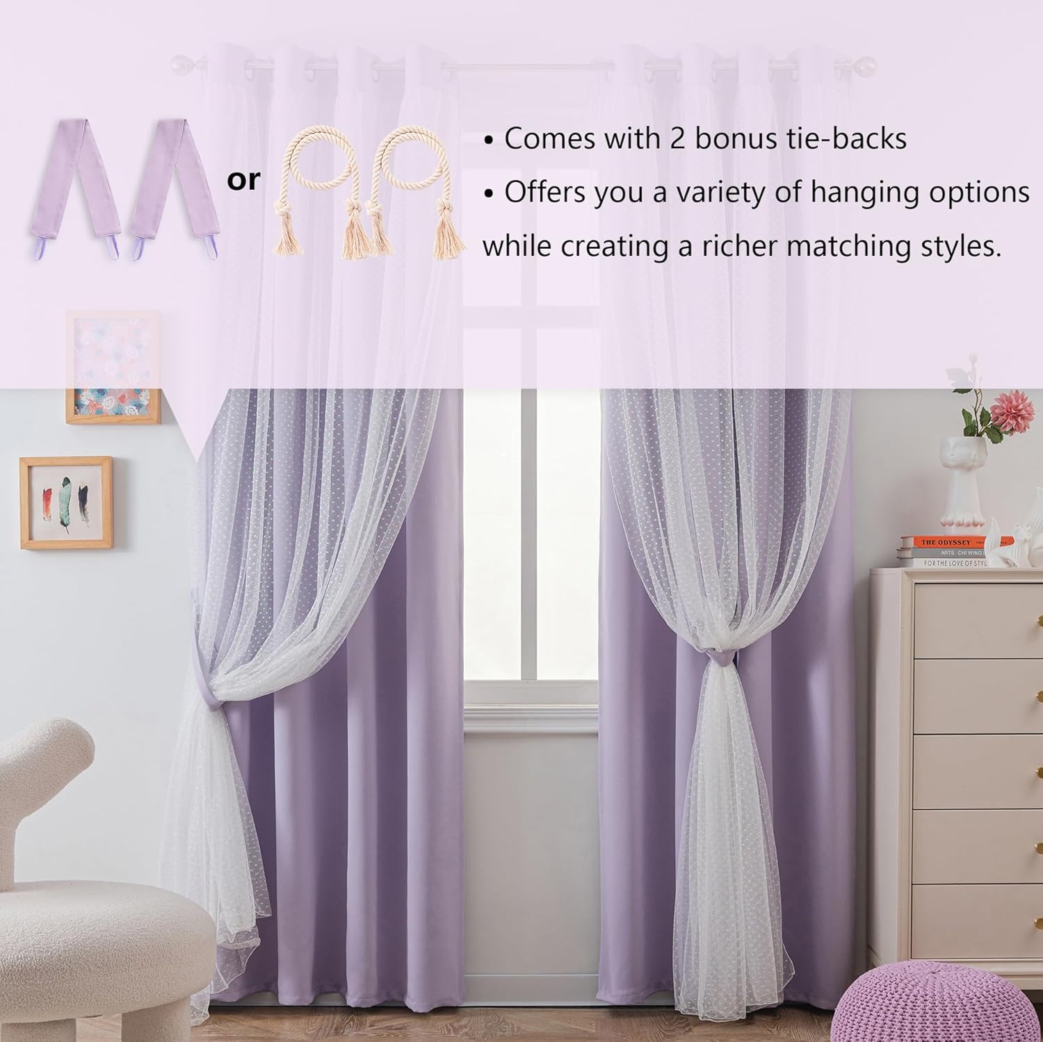 MYSKY HOME Lilac Double Layer Sheer Curtains 84 Inch 2 Panels Set