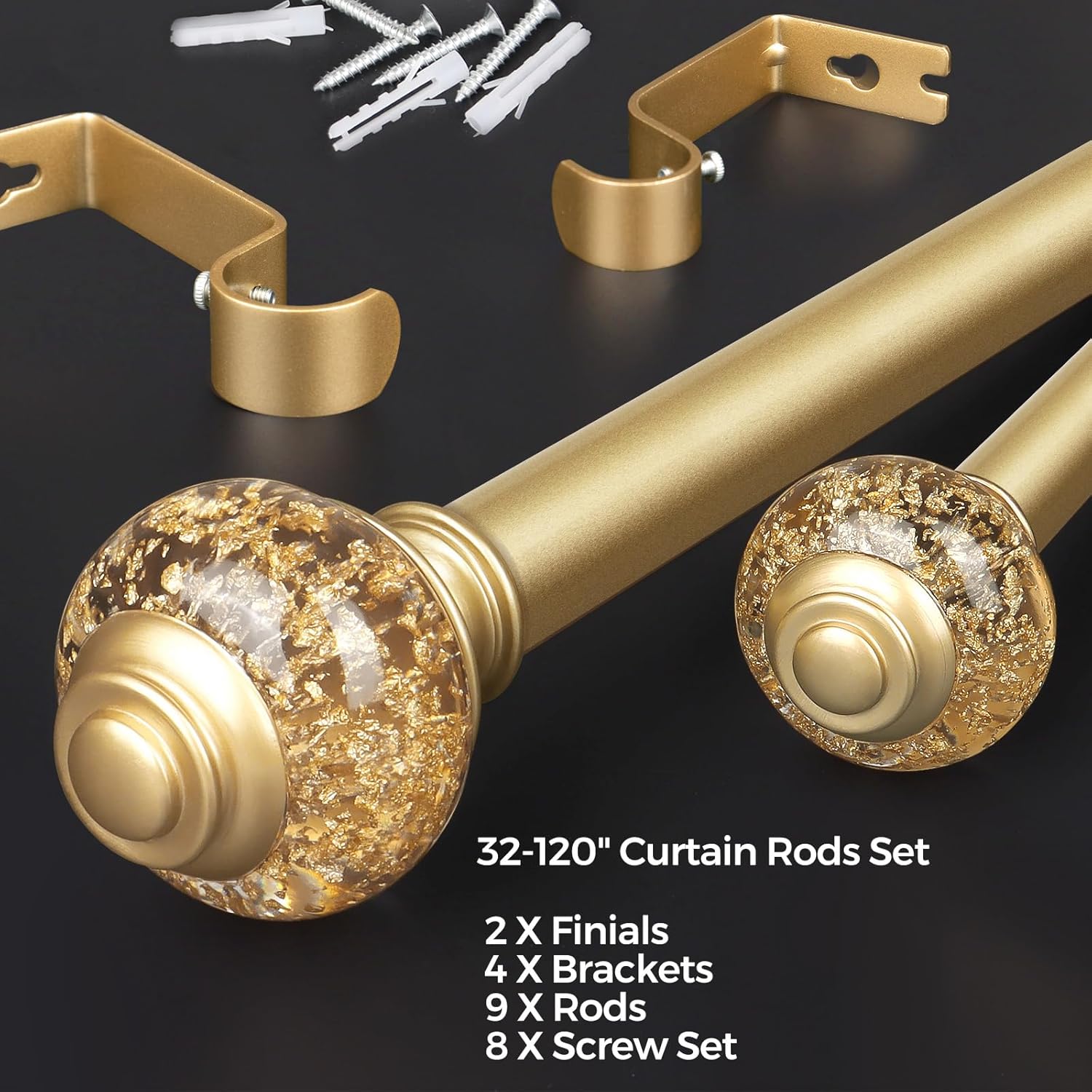 USFOOK 78 Inch Curtain Rods 32-120 Inches Length Adjustable Single Rods