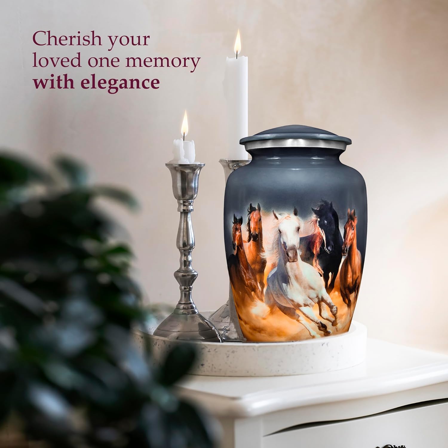 Trupoint Memorials Cremation Urns for Human Ashes - Gray Horse Design