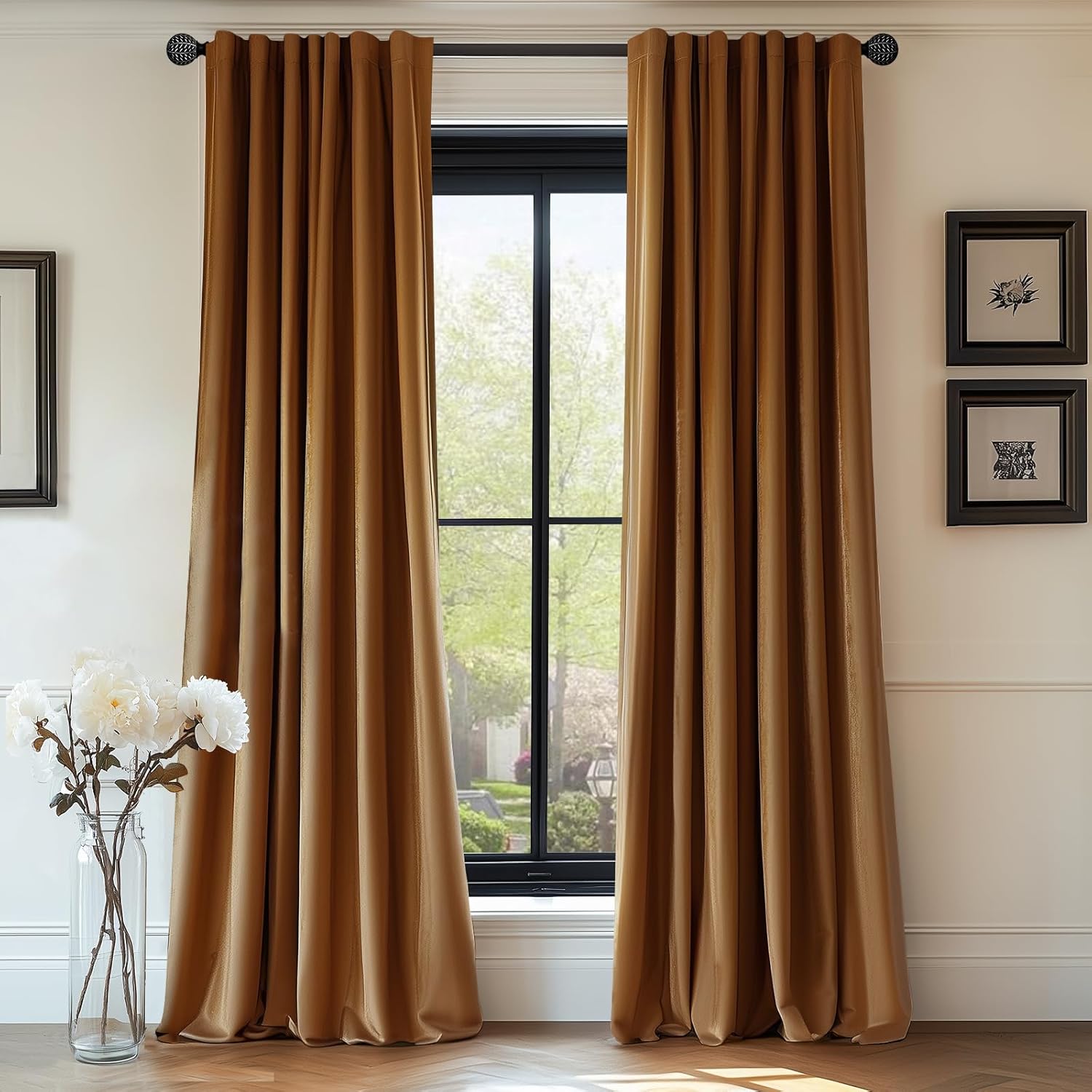 Lazzzy Blackout Polyester Curtains 2 Panels 52x96 Inch Gold Brown