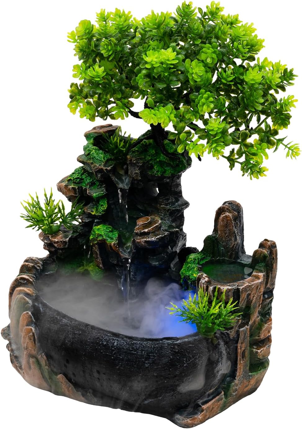 TITIDU Desktop Waterfall Bonsai Fountain with LED Lights and Atomizer