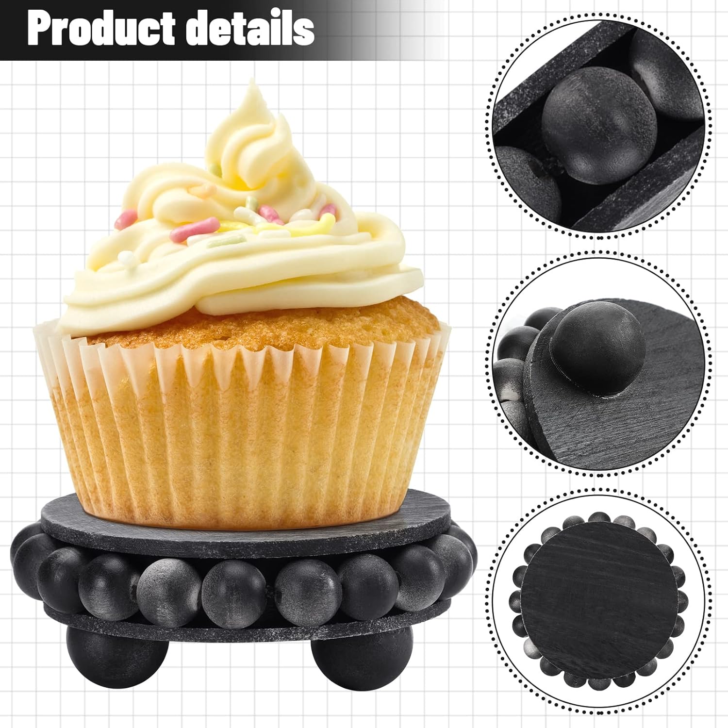Yookeer 2 Pcs Round Wooden Risers Black Distressed Farmhouse Display Stand