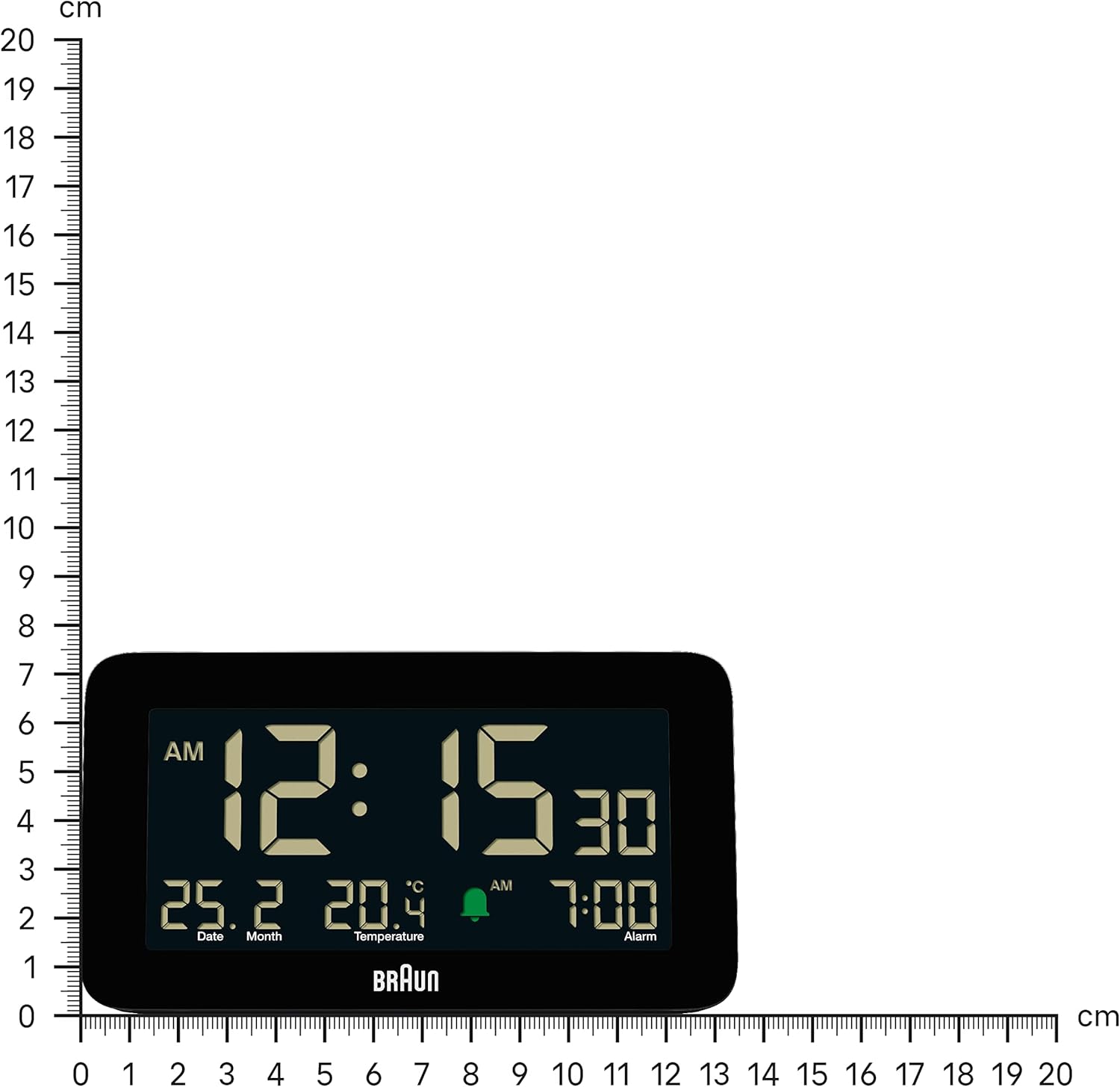 Braun Digital Alarm Clock with Date Month and Temperature Display