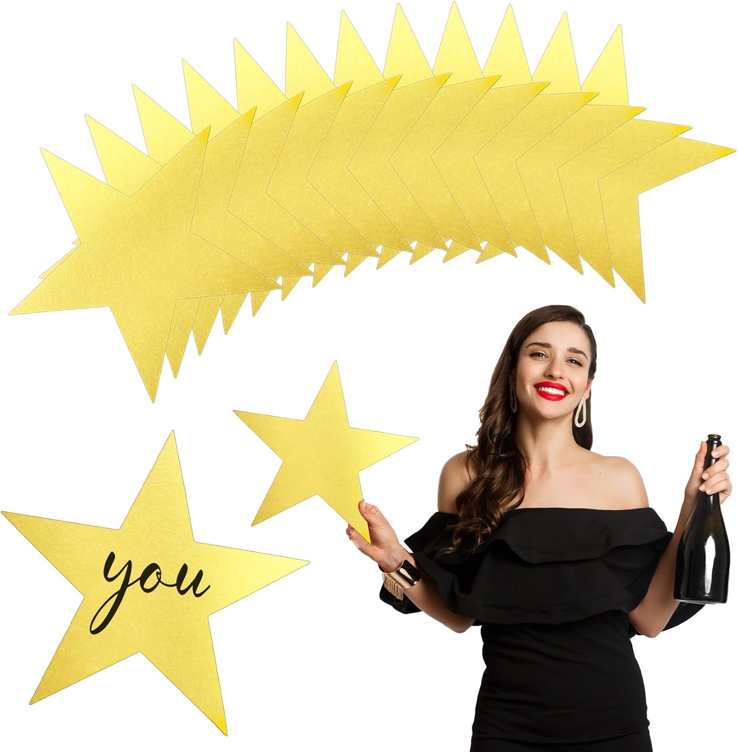 11 Inch Gold Star Cutouts 24Pcs Double Printed Decorations