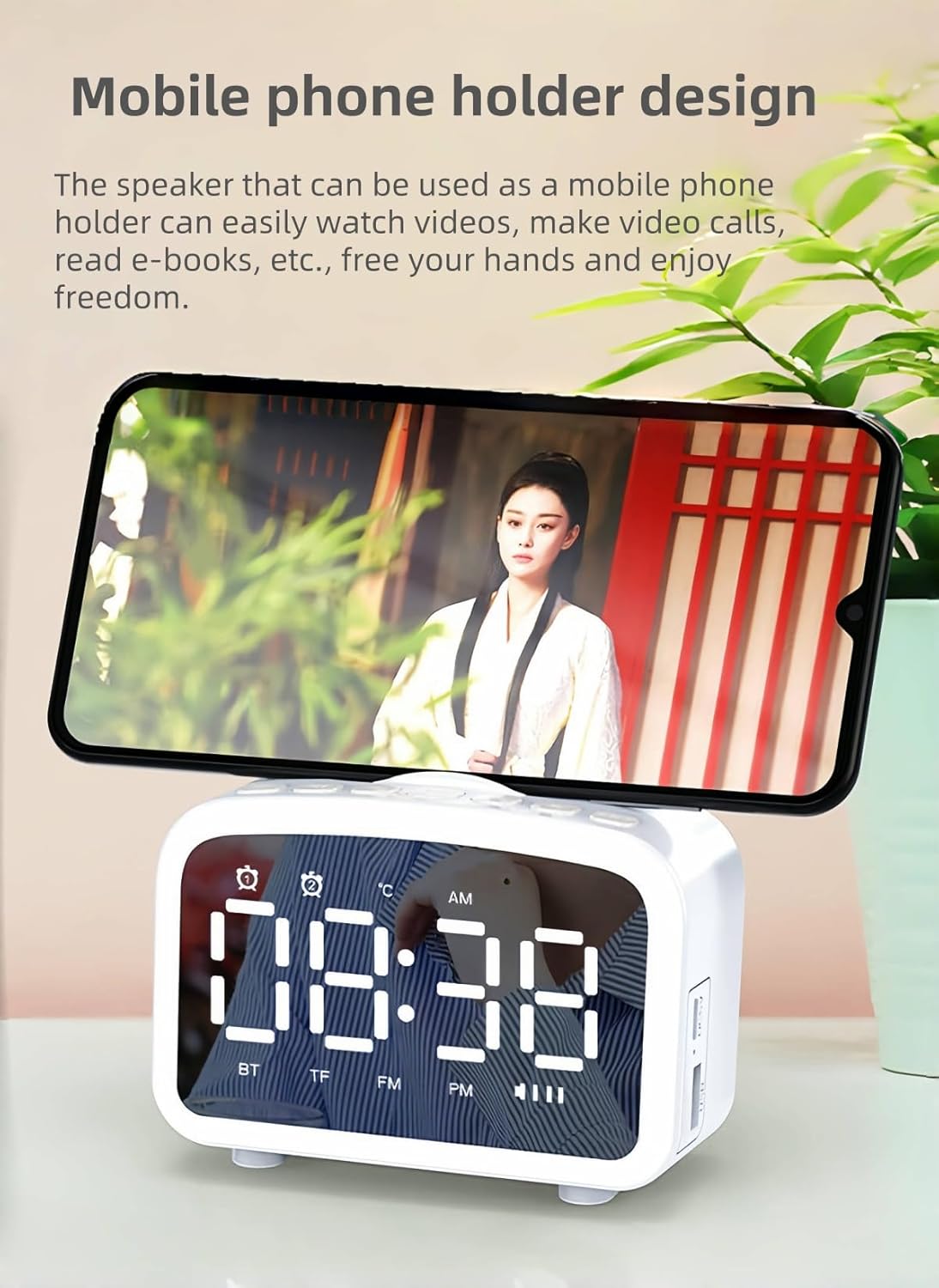 Bluetooth Alarm Clock with FM Radio and Night Light Pink