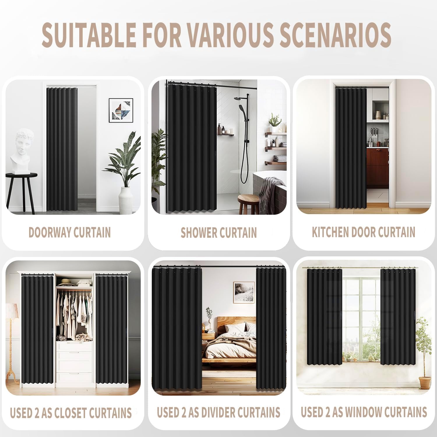 Vatge Black Folding Door Curtain 1 Panel with Tieback