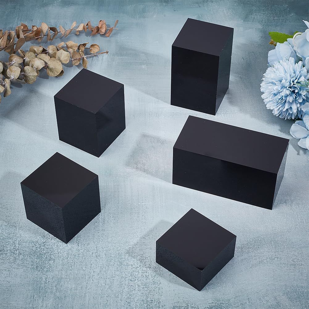 BENECREAT 5Pcs Black Acrylic Cube Display Blocks
