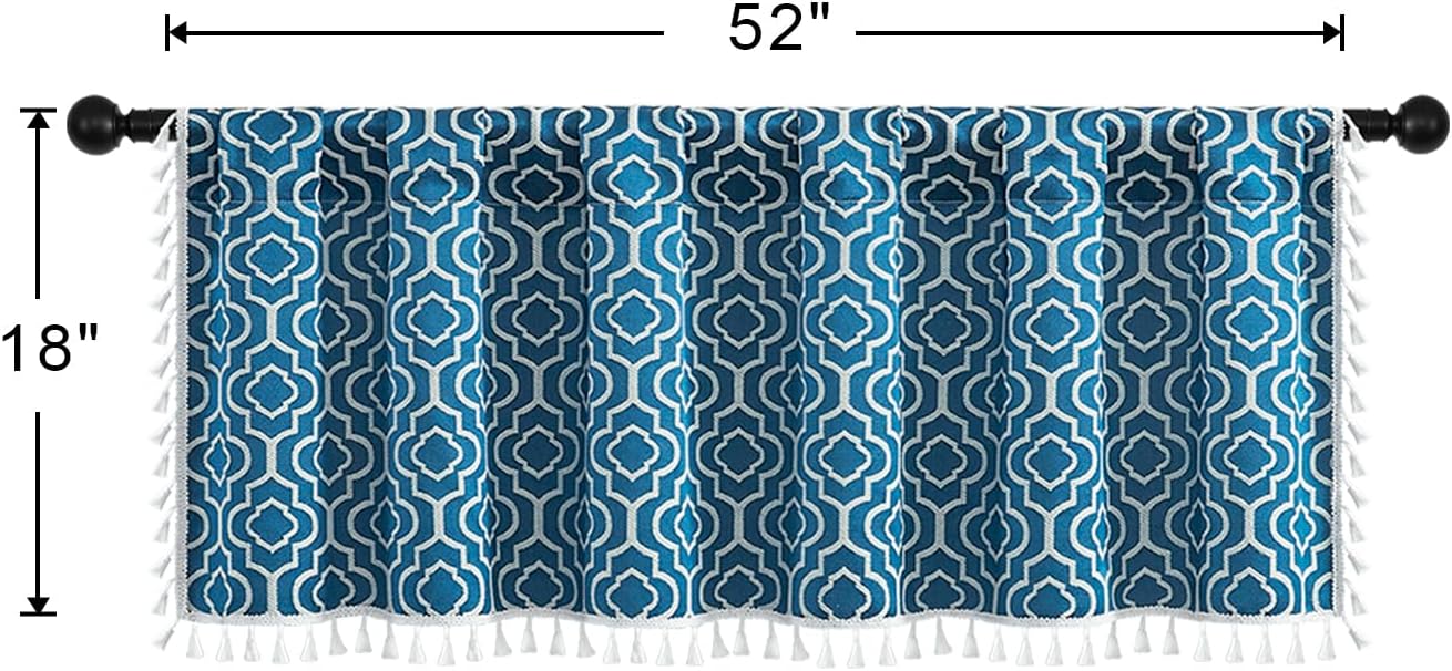 MitoVilla Boho Kitchen Valance with Tassel Blue