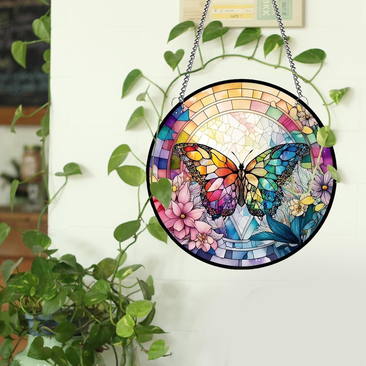 MATIHAY Rainbow Butterfly Wall Decor with Metal Chain
