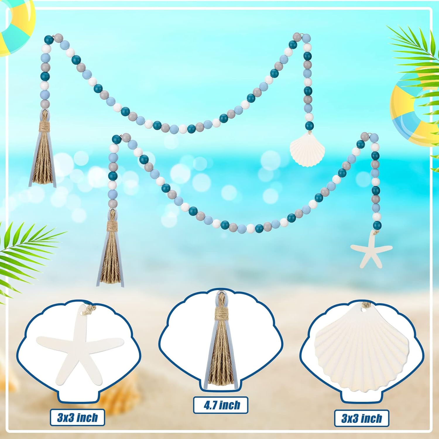 2 Pcs Farmhouse Seashell Garland with Tassels Decor Set