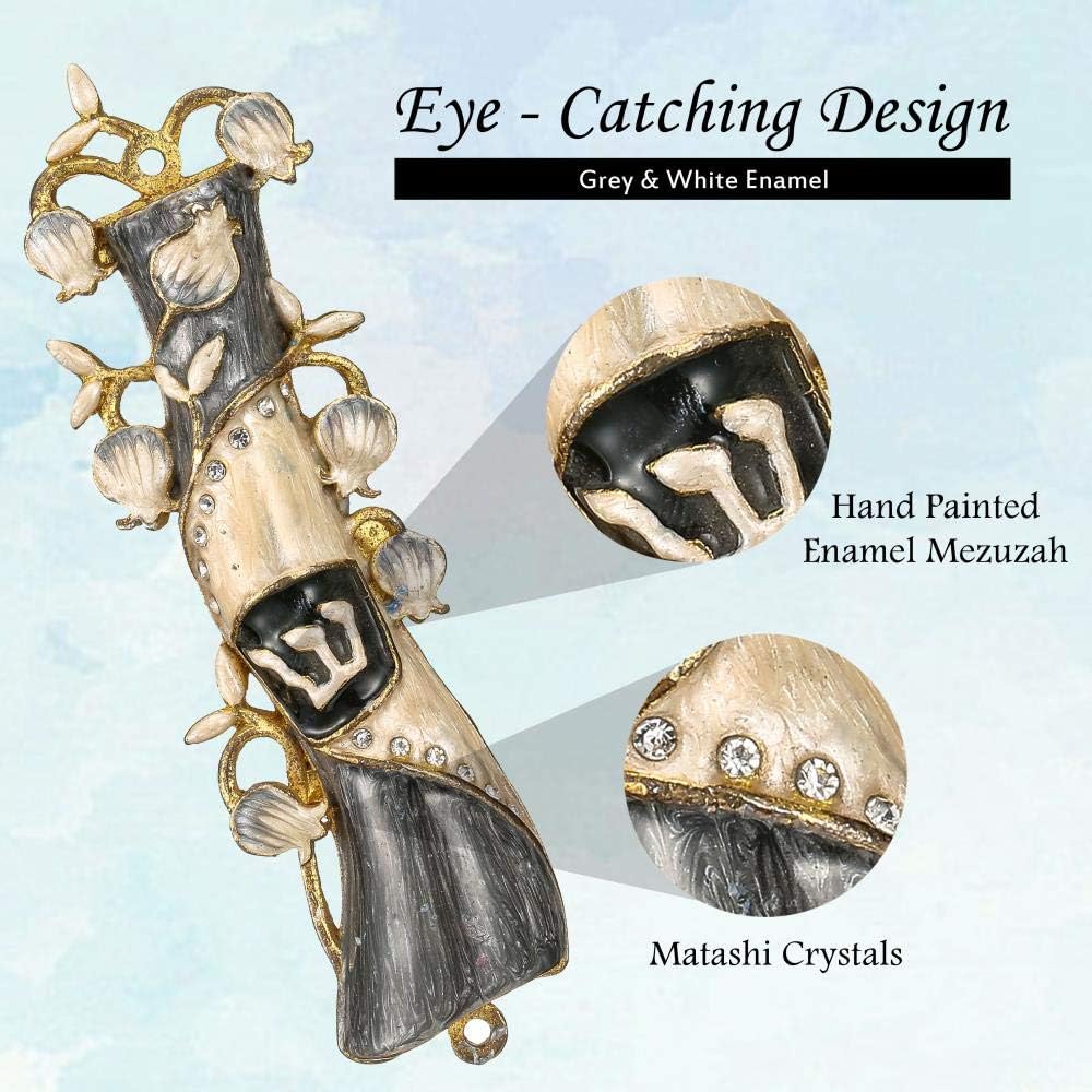 Matashi Hand Painted Mezuzah with Gold and Crystals