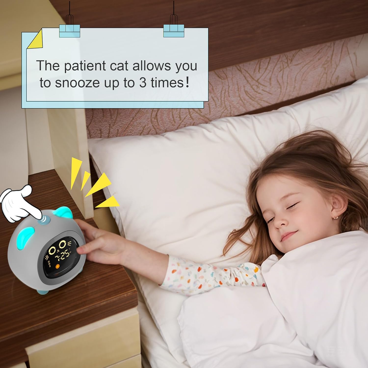 Aurora Blue Cat Ear Alarm Clock for Kids