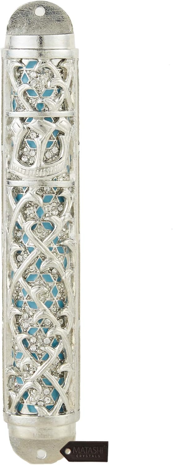 Matashi Hand Painted Enamel Mezuzah with Hebrew Shin and Crystals