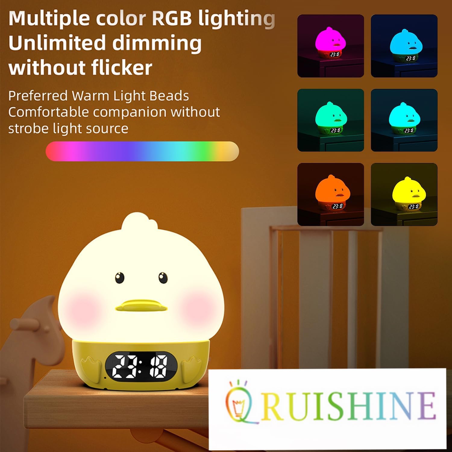 RUISHINE Alarm Clock Duck Night Light with Temperature Display