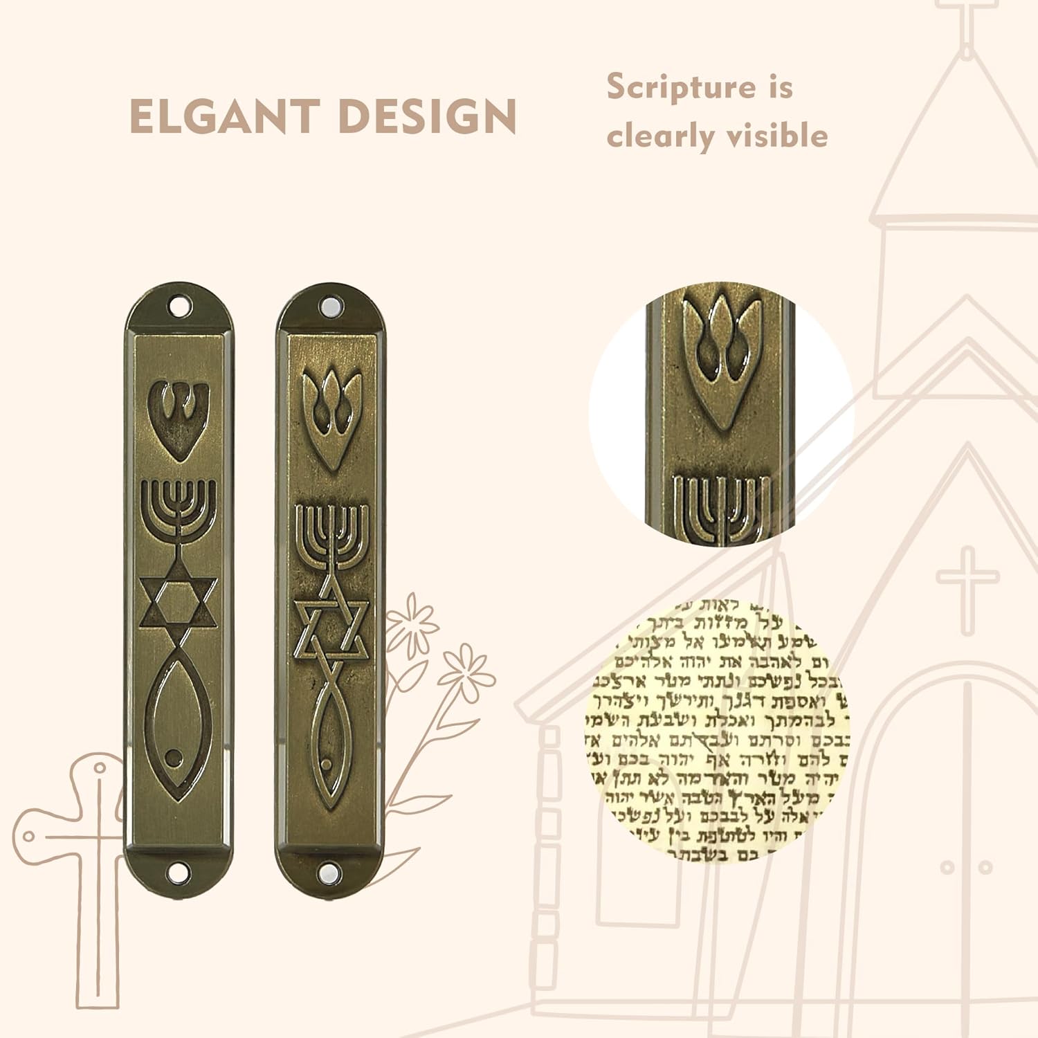 CAMATET Messianic Mezuzah Set of 2 with Scroll and Screws