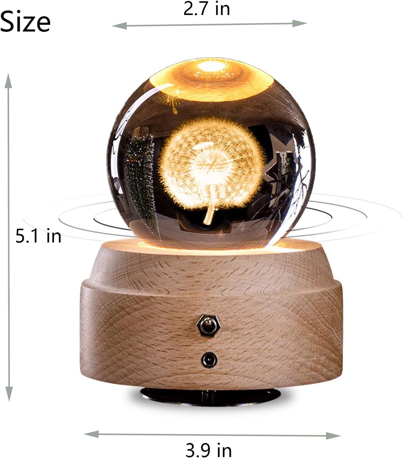 3D Crystal Ball Music Box with LED Light and Wooden Base