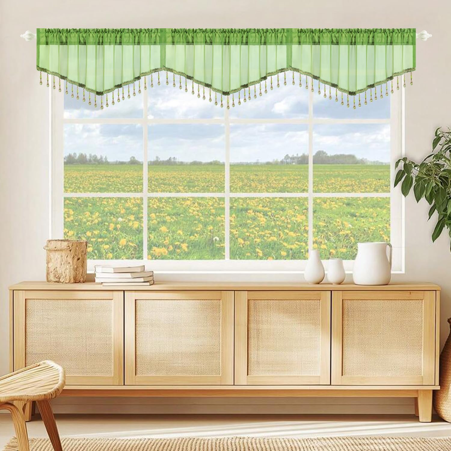 VOGOL Cyan Green Valance Curtains 52x18 Inches 1 Pack