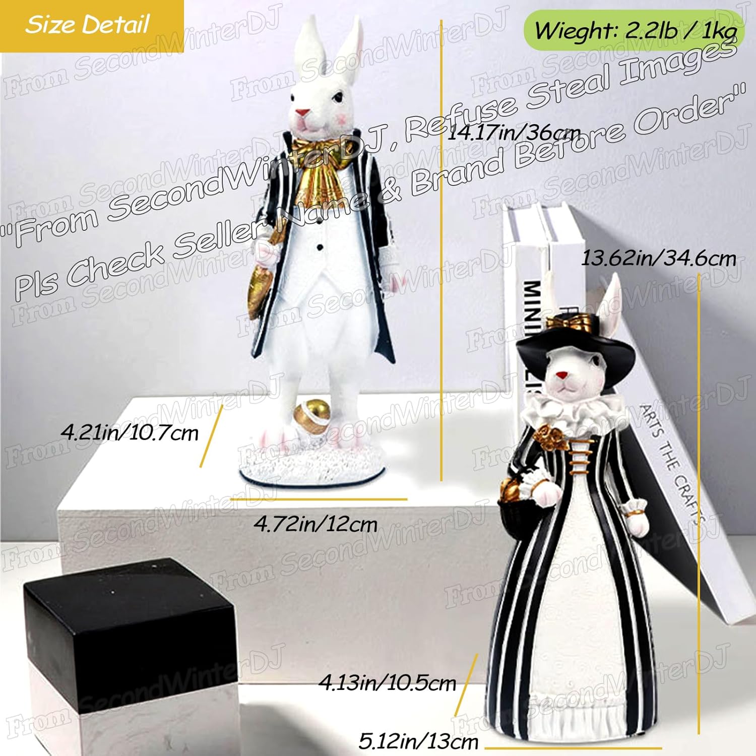 Rabbit Gentleman Decor Black Resin Figurine