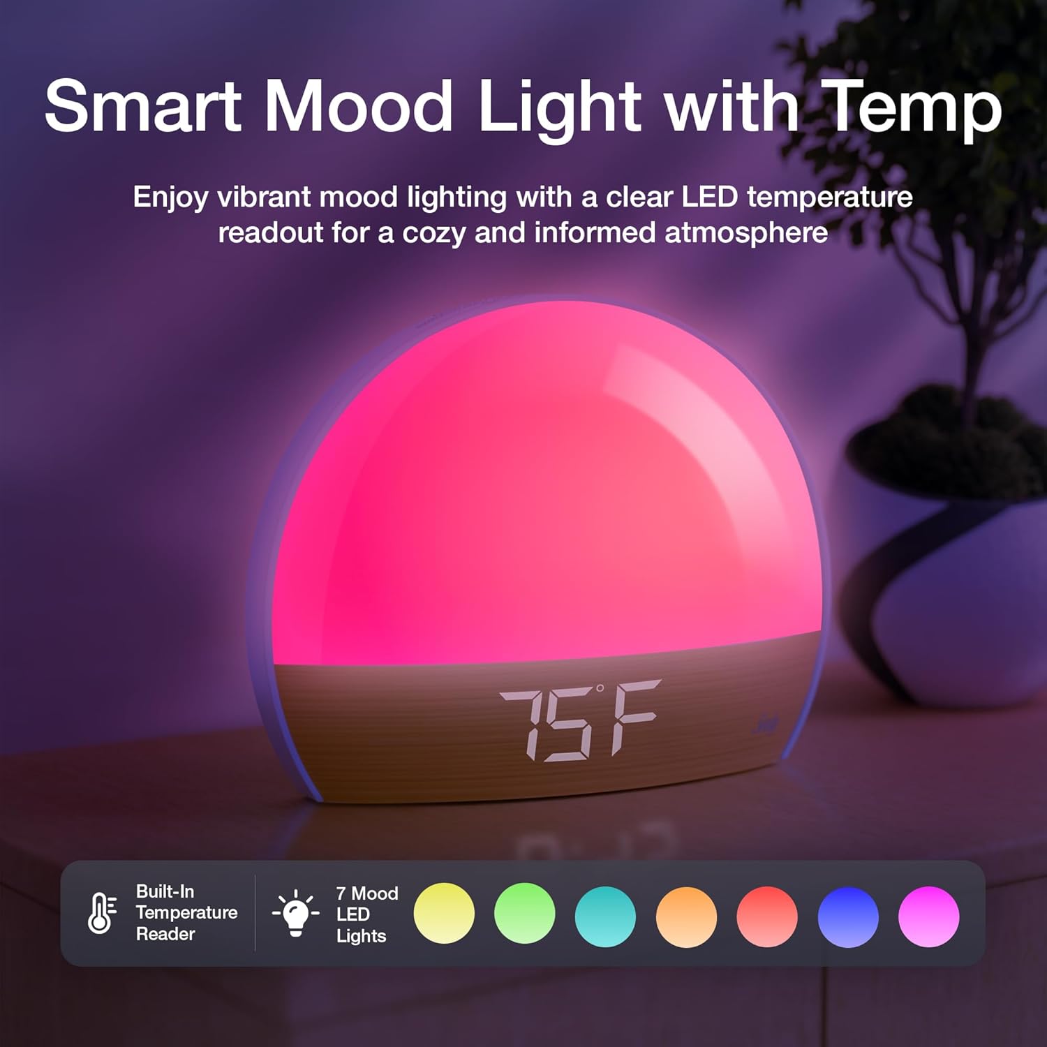 Sealy Sunrise Alarm Clock with LED Mood Lights and Temperature Reader