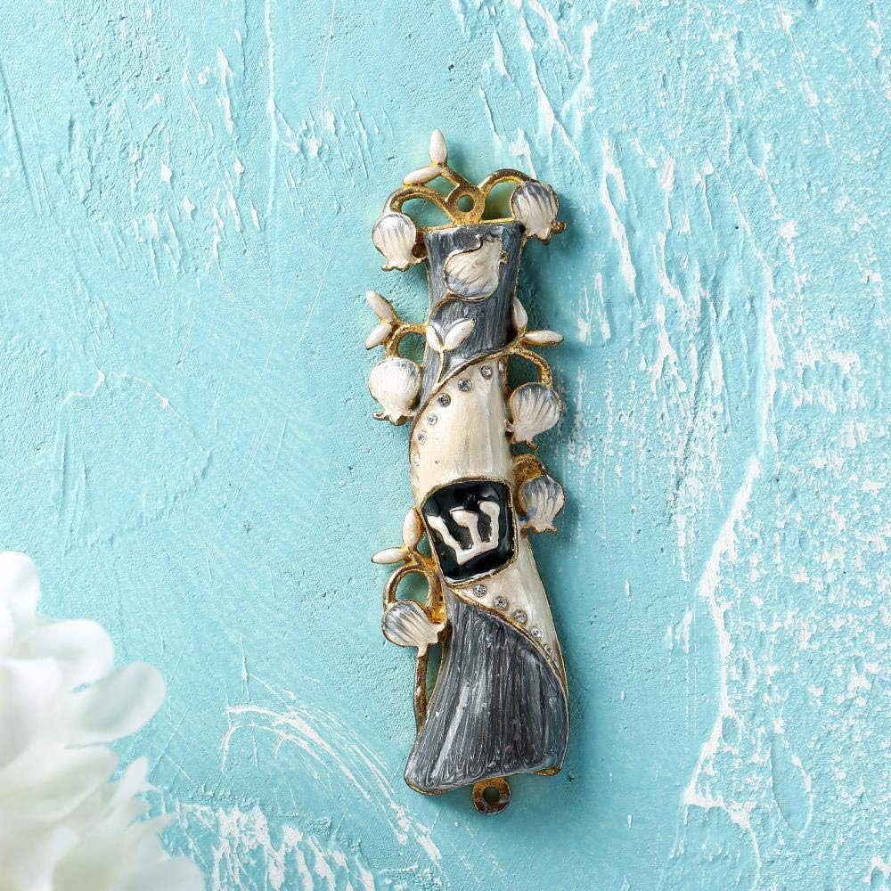 Matashi Hand Painted Mezuzah with Gold and Crystals