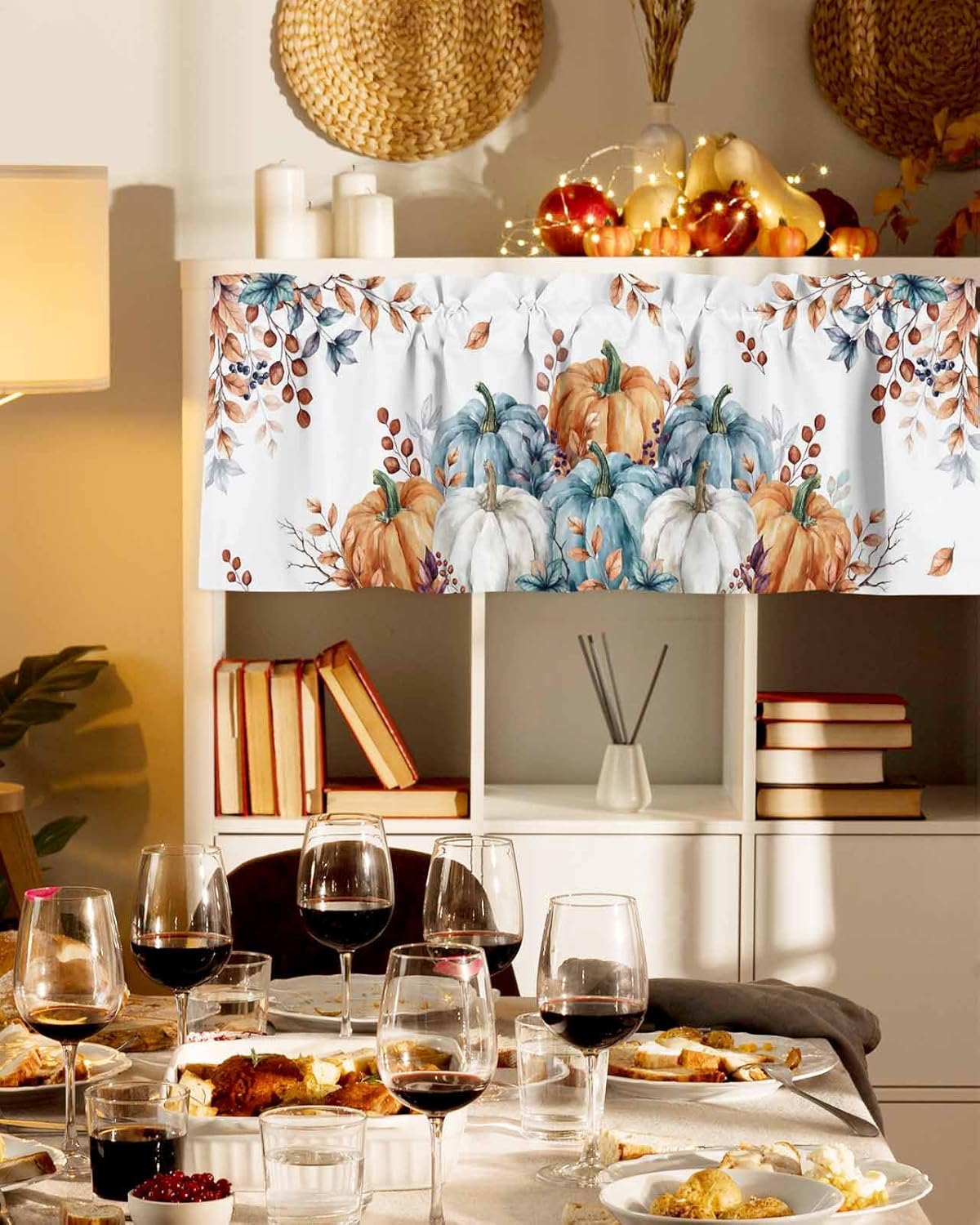 Orange Blue Grey Fall Valances for Windows 42x18