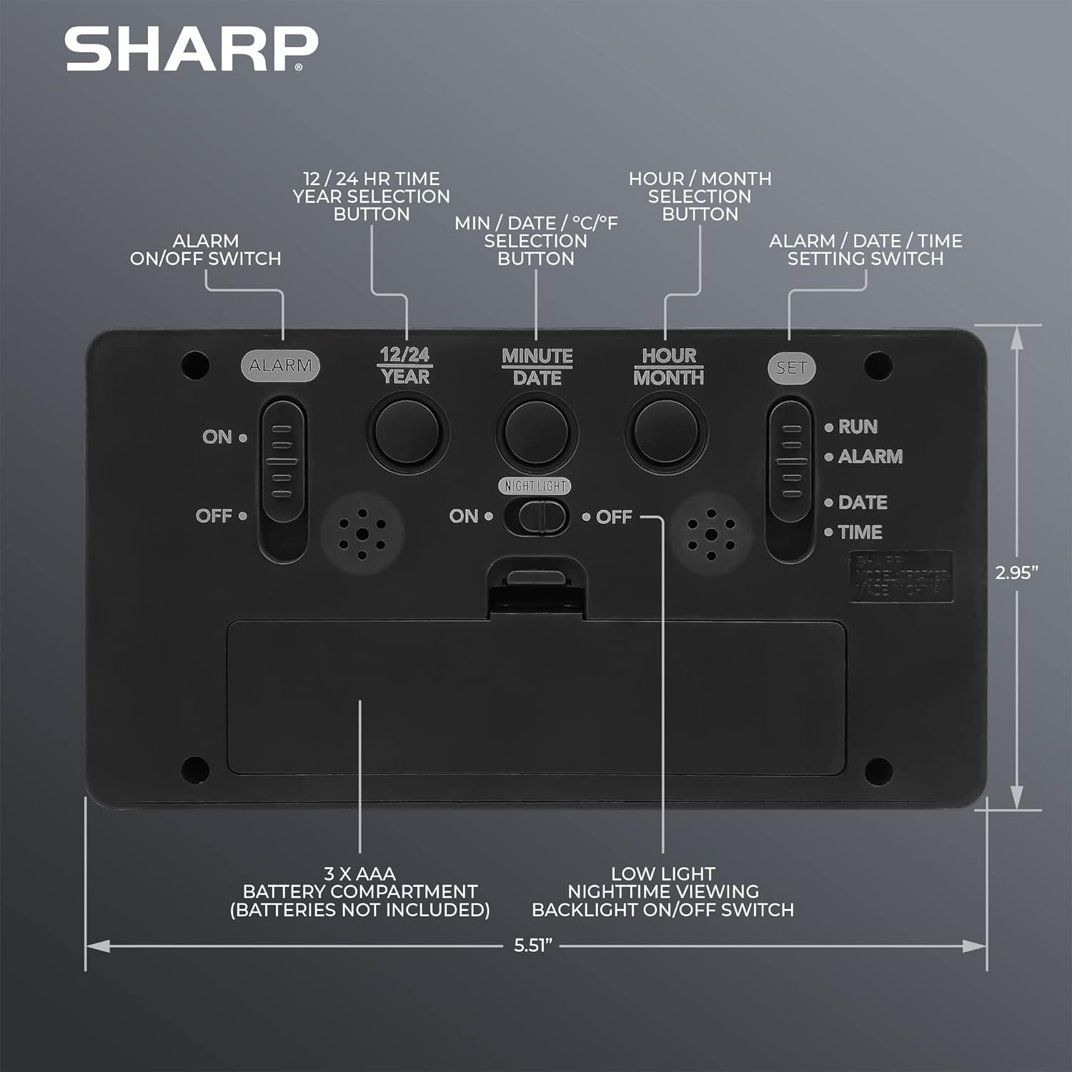Sharp Digital Alarm Clock with Nightlight and Temperature Display