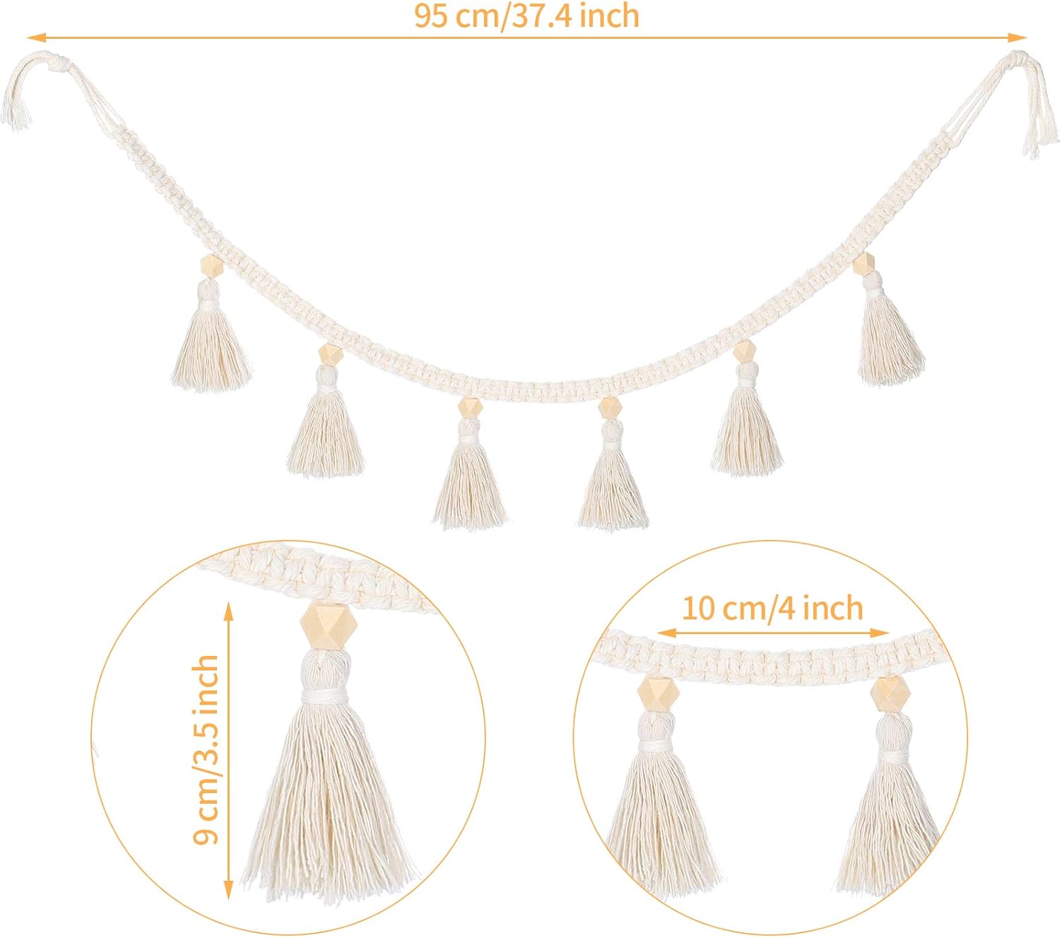Tatuo Boho Macrame Tassel Garland 4 Pieces 374 Inch
