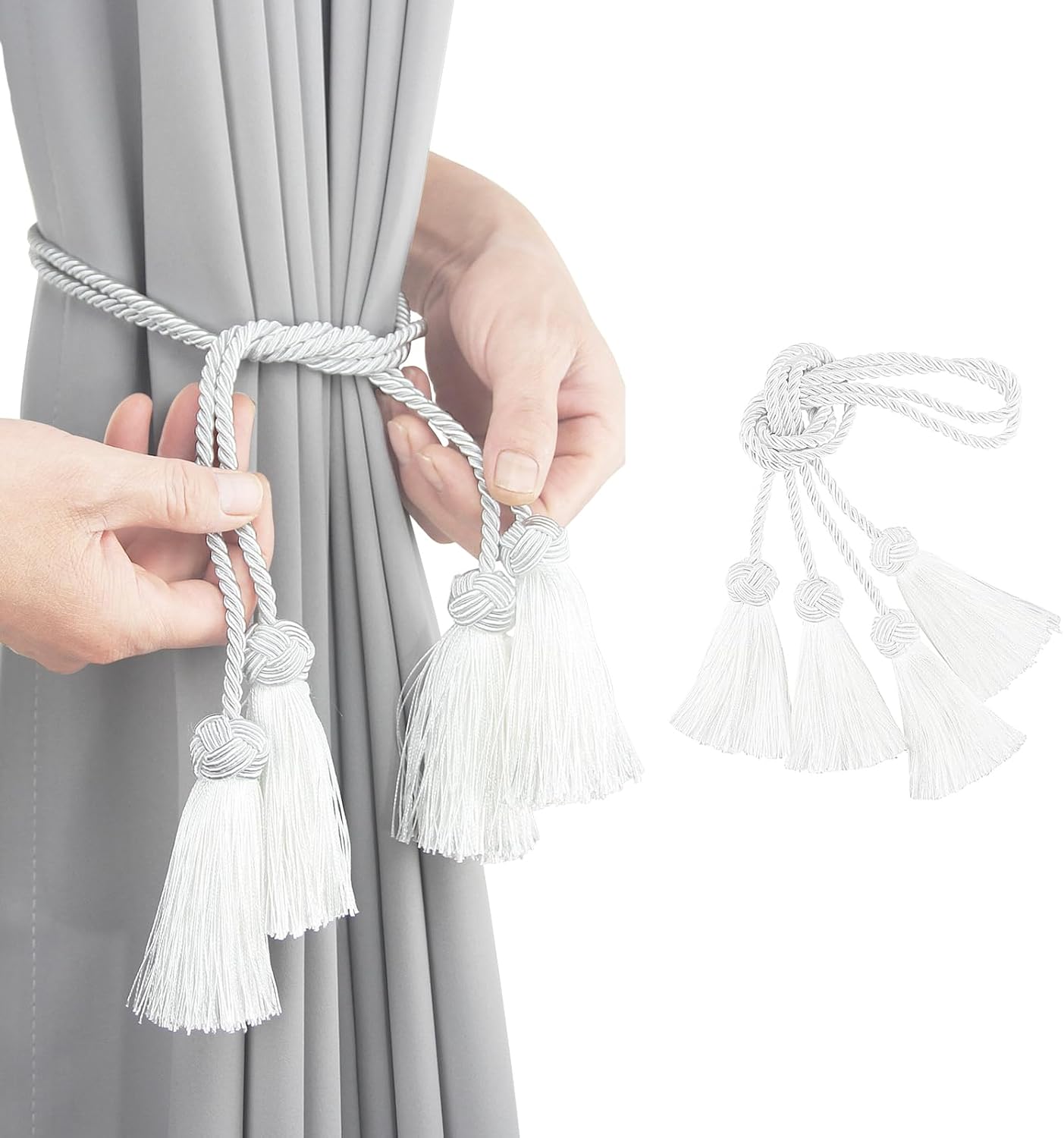 Porlau White 2 Pack Tassel Curtain Tiebacks