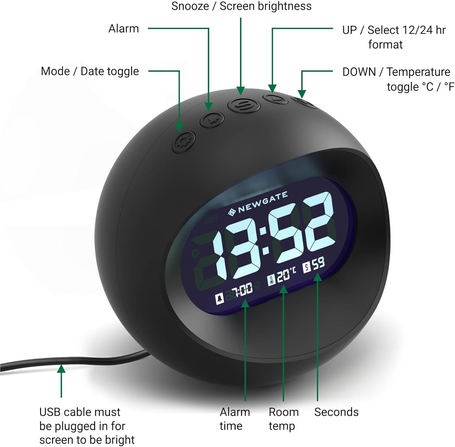 NEWGATE Centre of The Earth Alarm Clock with Retro Design