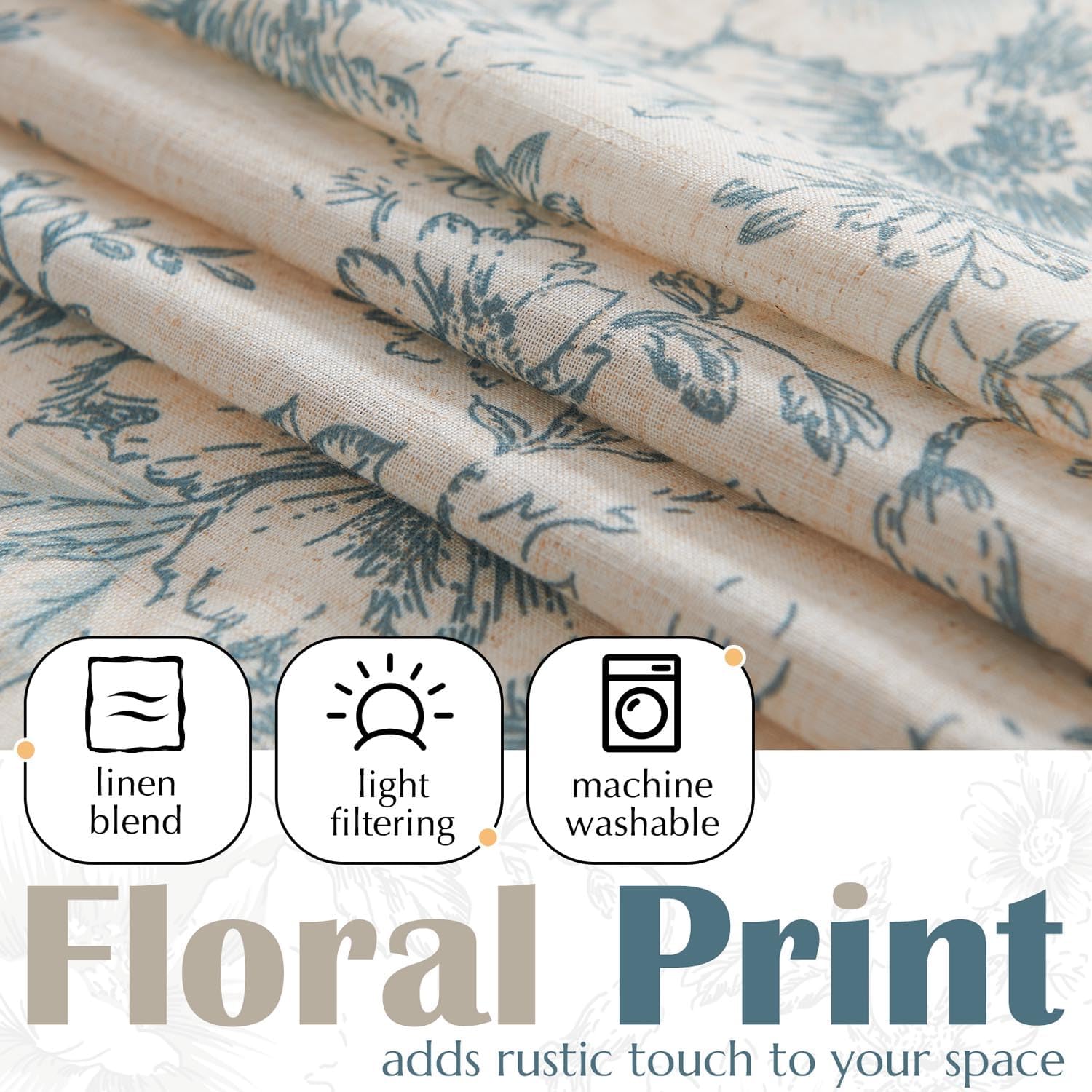 Jinchan Linen Floral Valance Double Layer 16 Inch