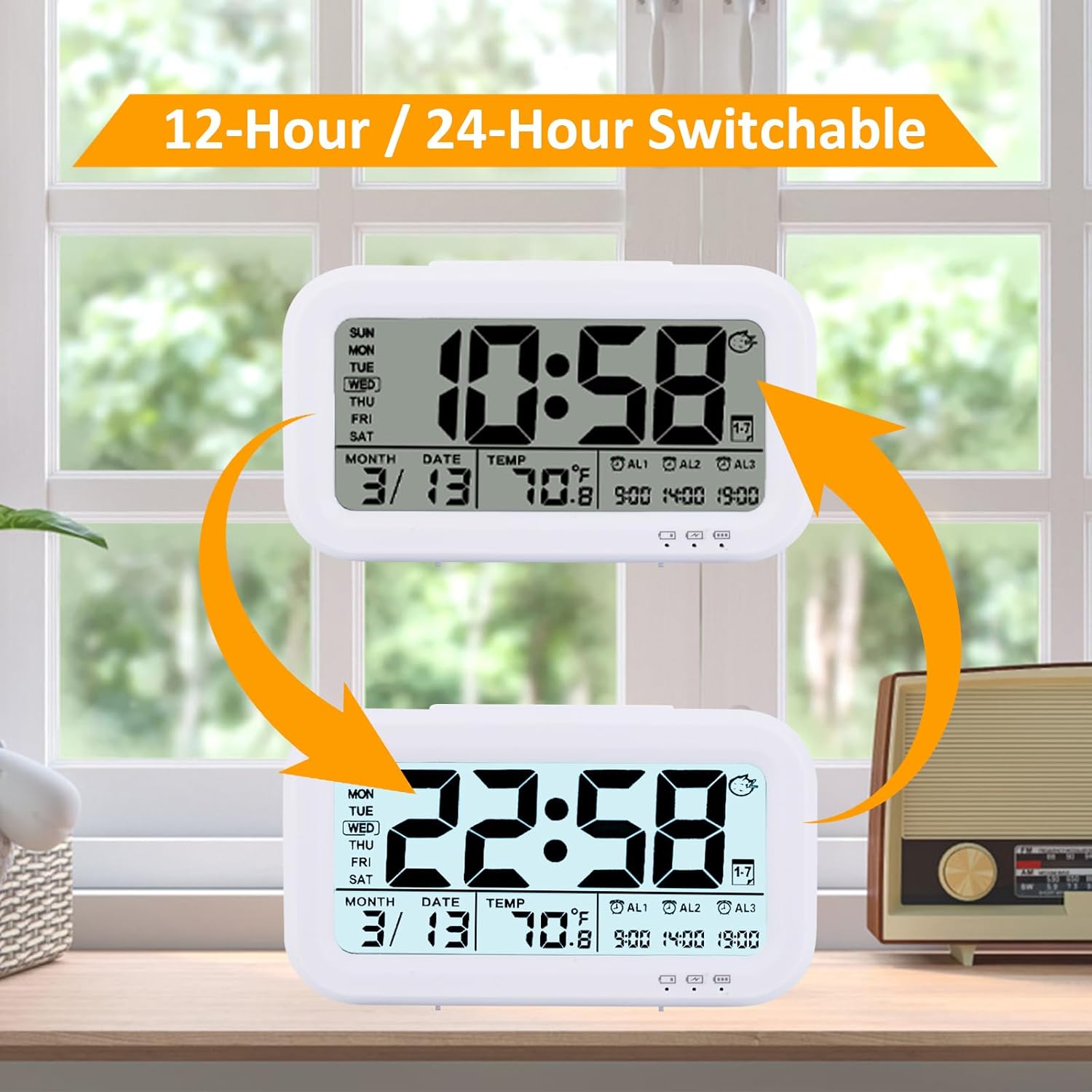 WinFong 43 Inch Digital Alarm Clock with 3 Bells and Temperature