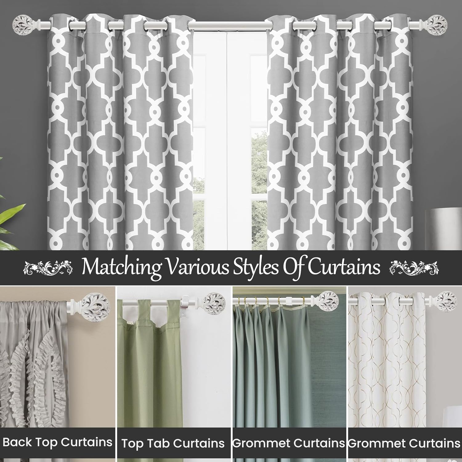 Weathered White Adjustable Curtain Rods 36-88 Inch