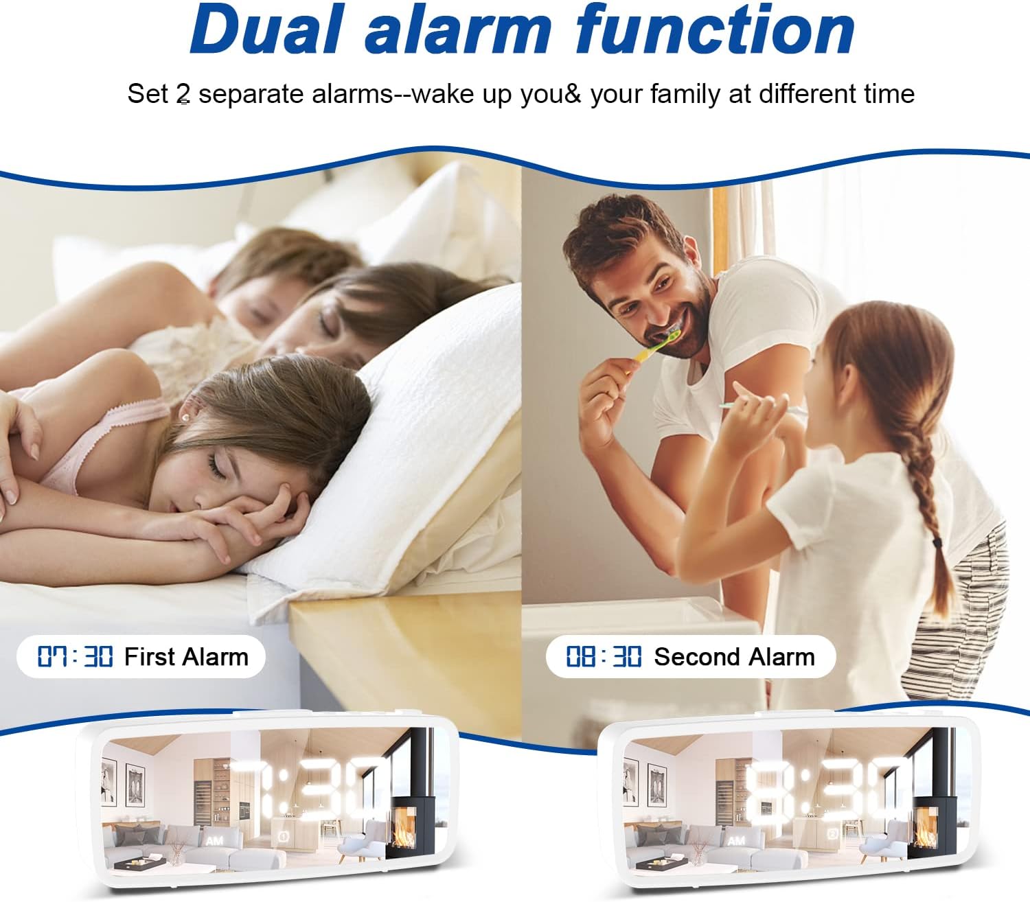 VAUNO Small Digital Alarm Clock with Dimmer and Dual Alarms