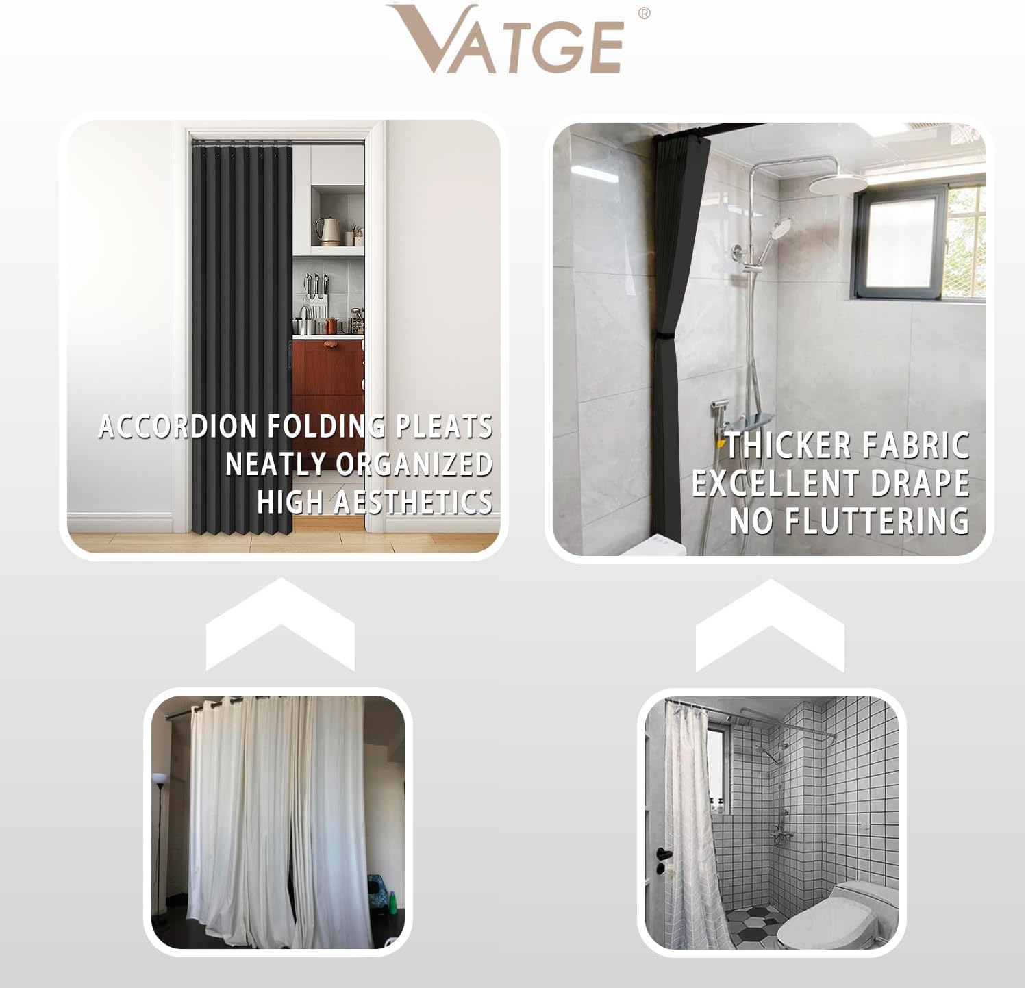 Vatge Black Folding Door Curtain 1 Panel with Tieback