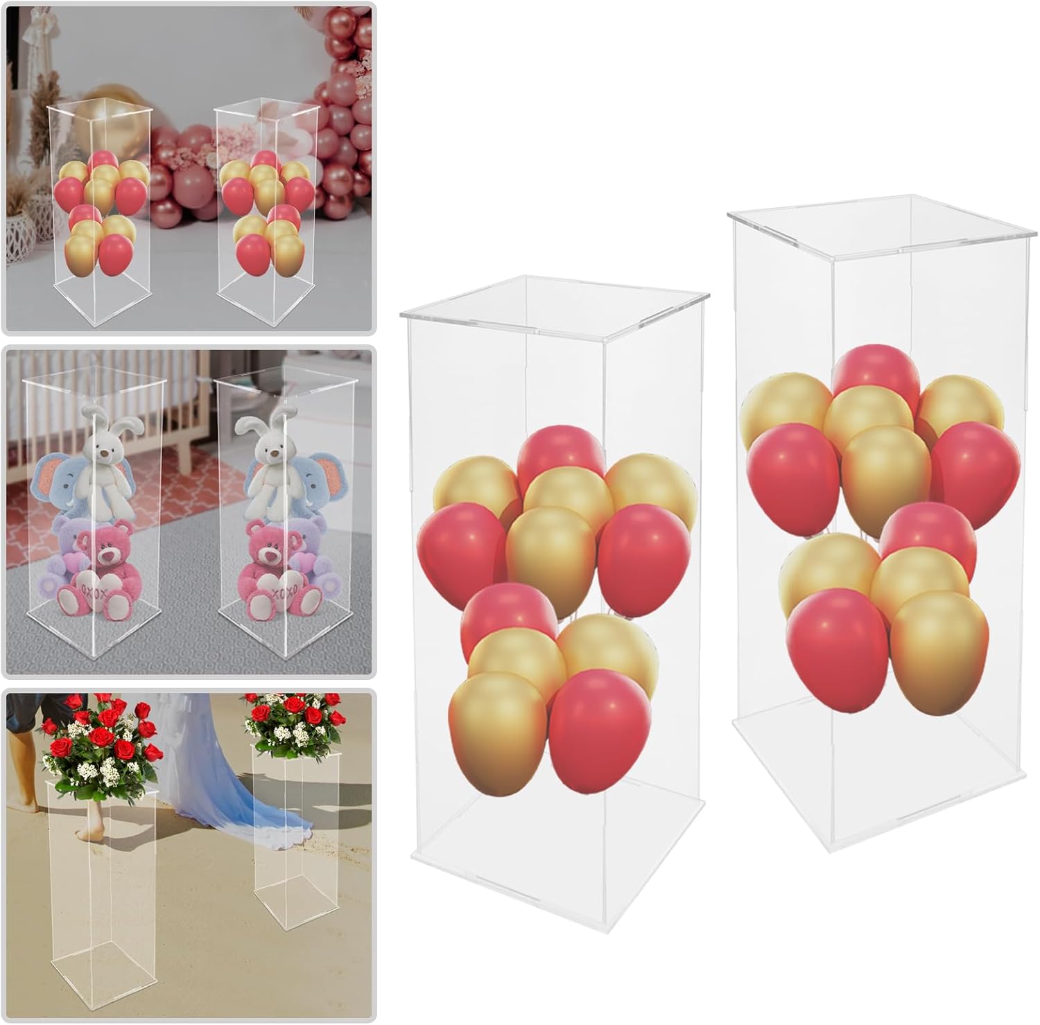 2PCS Acrylic Display Cube Pedestal Clear Flower Stand Tall Art Sculpture Riser