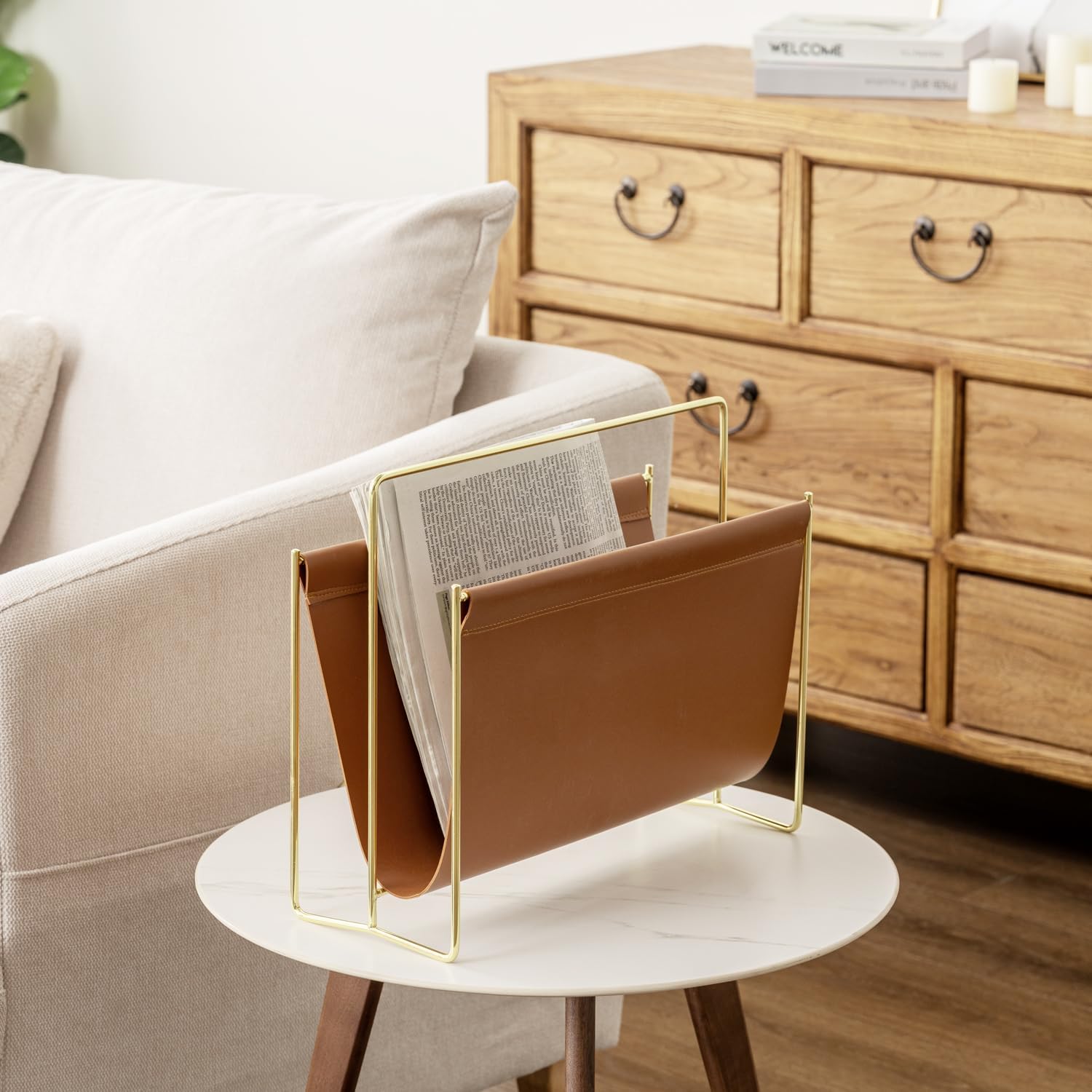 MyGift 15 Inch Modern Brown Leatherette Magazine Holder