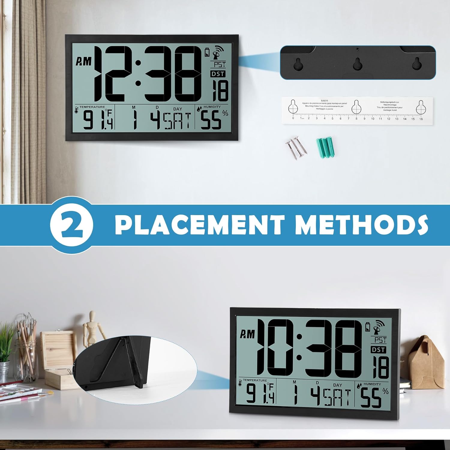 SZELAM Atomic Wall Clock with Digital Calendar and Indoor Climate Display