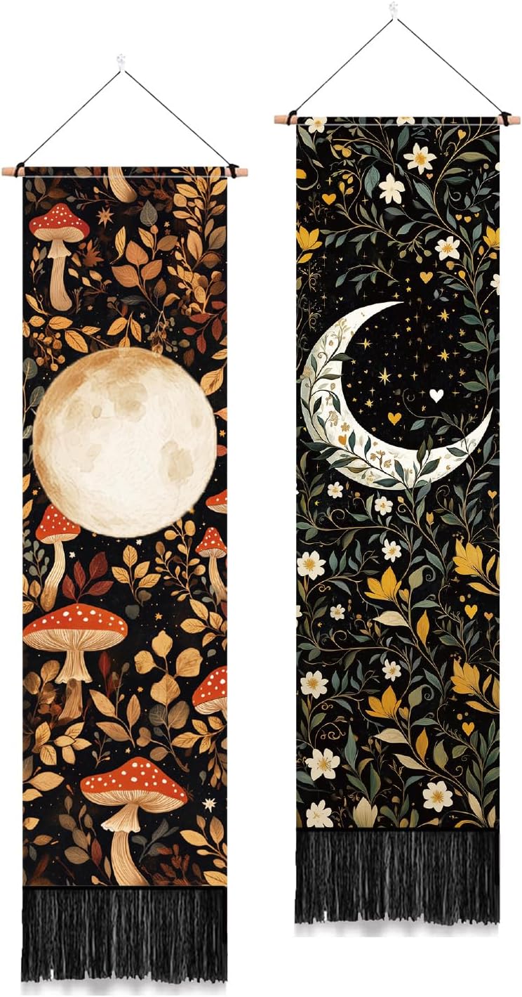 PLIGREAT 2 Pack Floral Wall Tapestries with Tassels