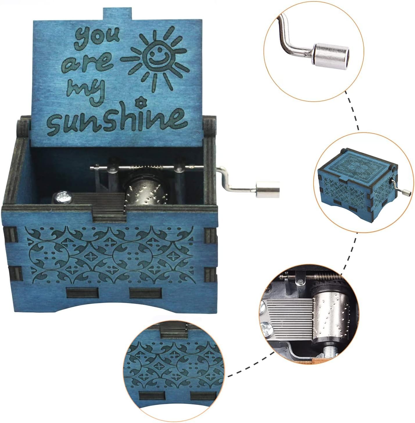 You Are My Sunshine Wooden Music Box with Hand Crank