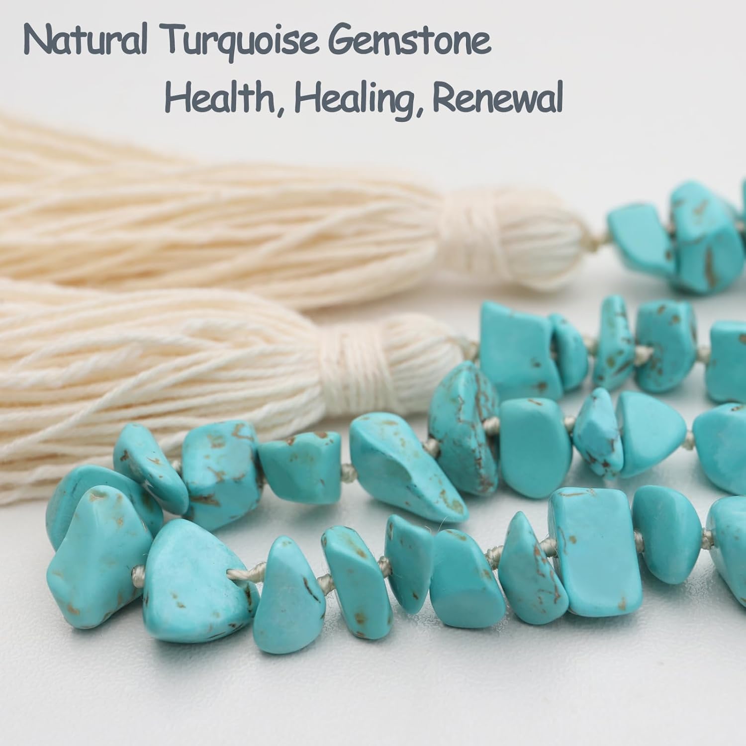 Natural Turquoise Gemstone Garland with Tassel 31 Inch Boho Decor